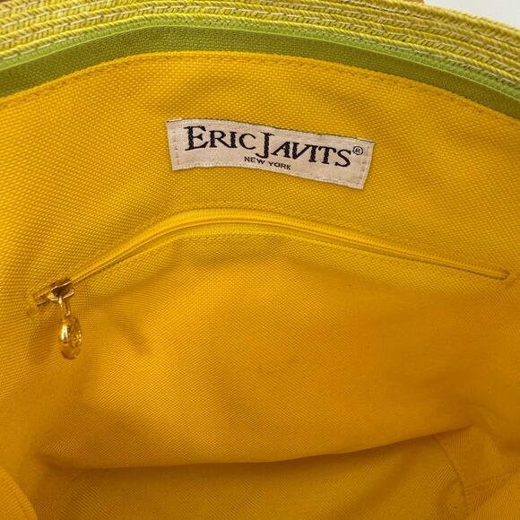 Eric Javits Squishee Raffia Woven Straw Tote Shoulder Bag Green Chartreuse - Picture 13 of 13